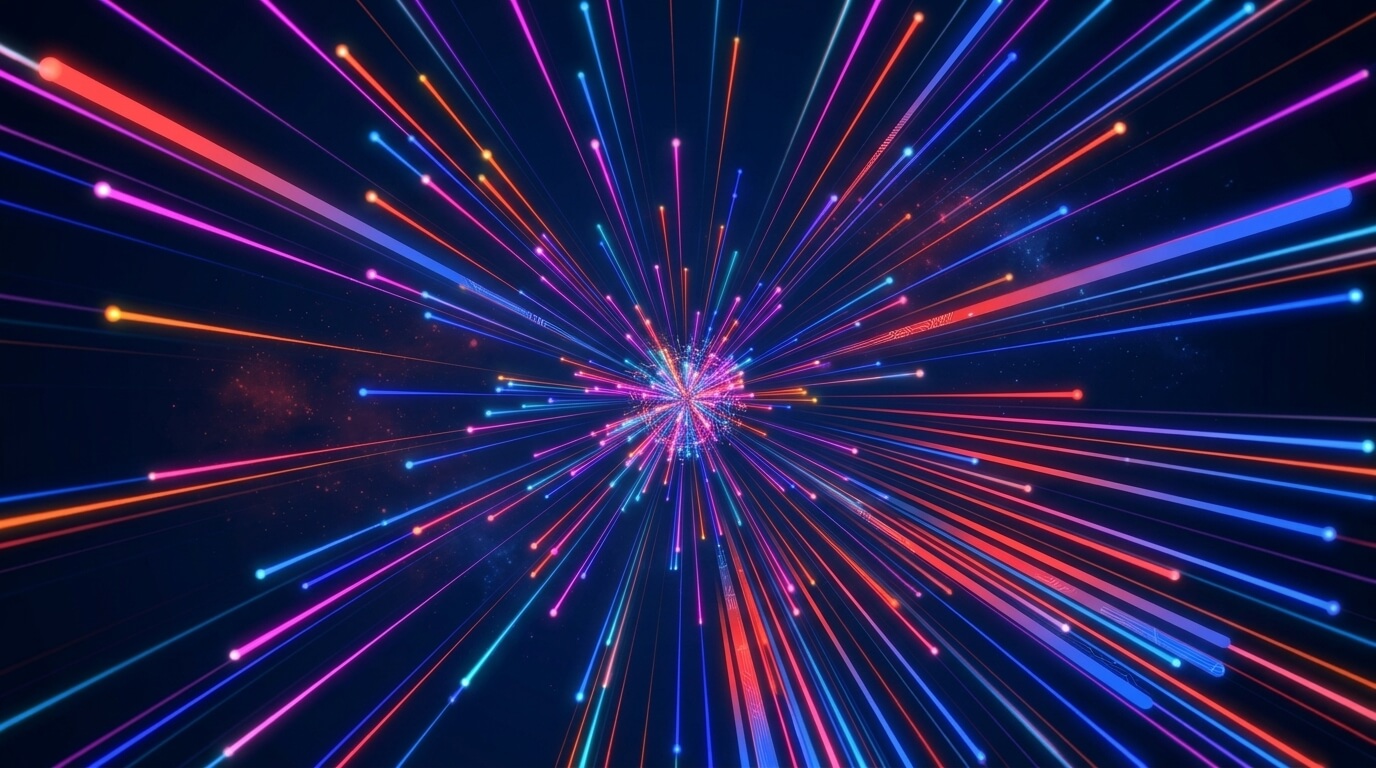 Explosión de luces de colores en fondo oscuro