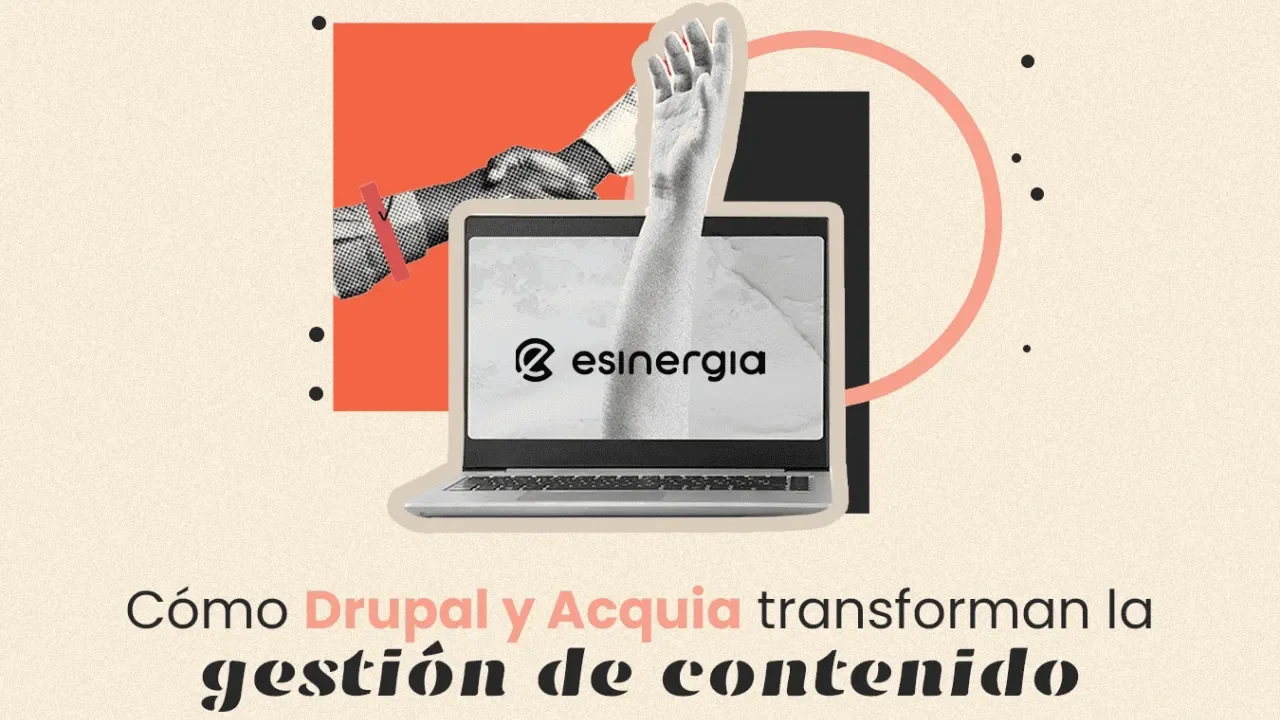 Computadora con logo de ennergia, mano robótica y humana juntas.