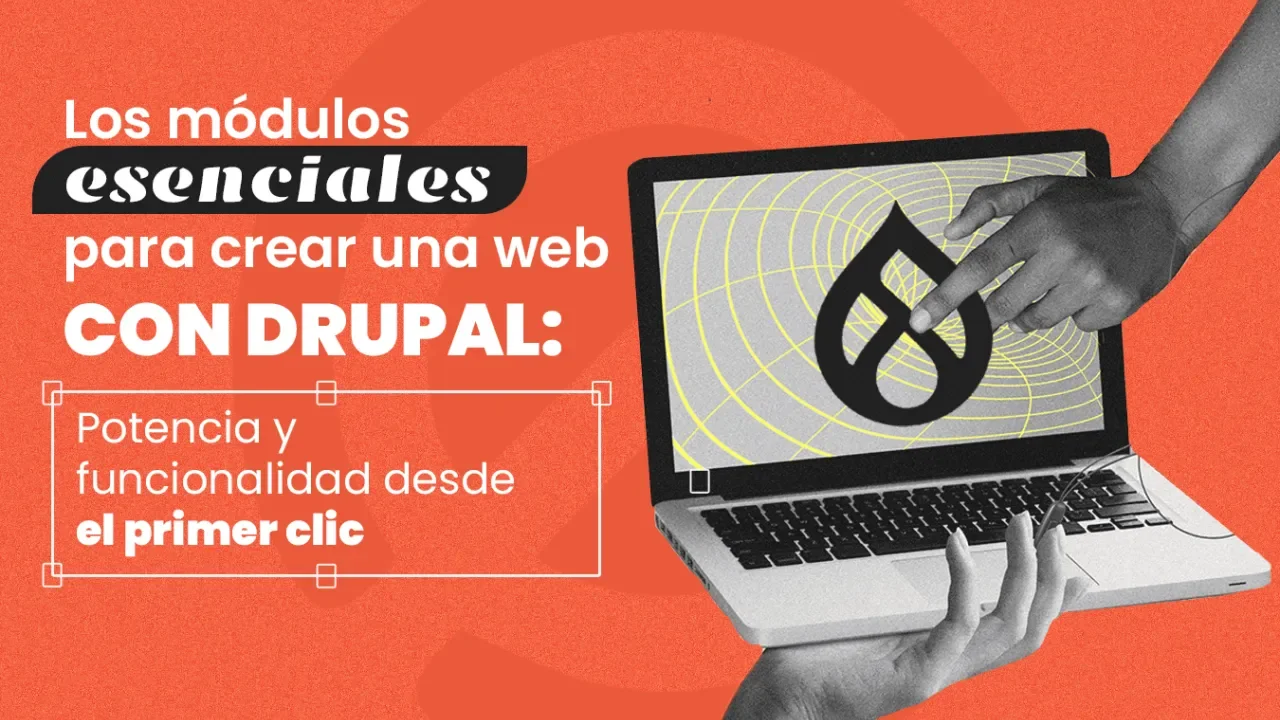 Manos sosteniendo una laptop con un símbolo de gota en la pantalla, fondo naranja.